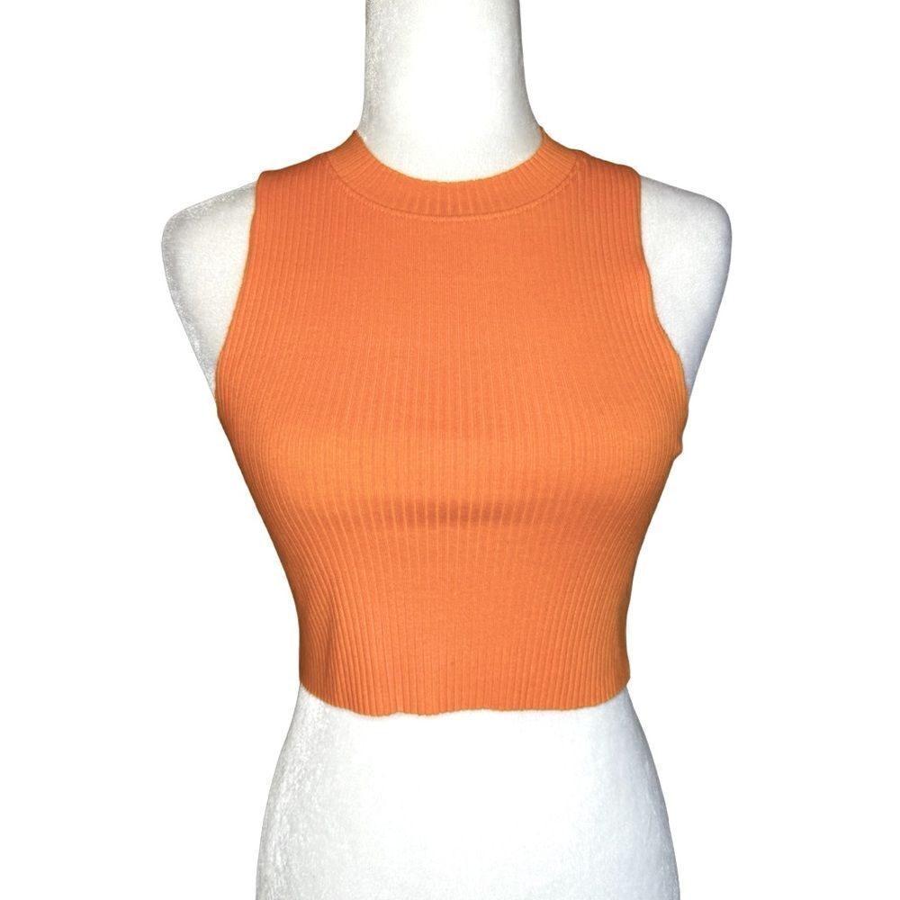 Aerie high neck laser cut ribbed crop tank size Med